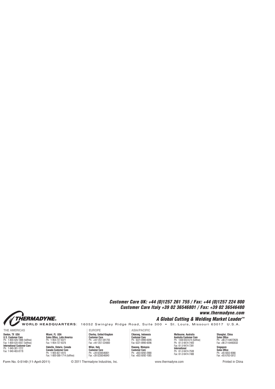 A global cutting & welding market leader | Tweco 201 ts Thermal Arc User Manual | Page 48 / 48