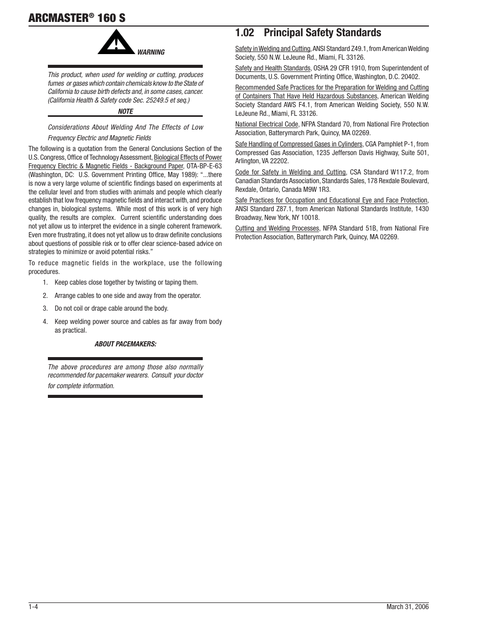 Arcmaster, 160 s, 02 principal safety standards | Tweco 160 S Arcmaster User Manual | Page 10 / 54