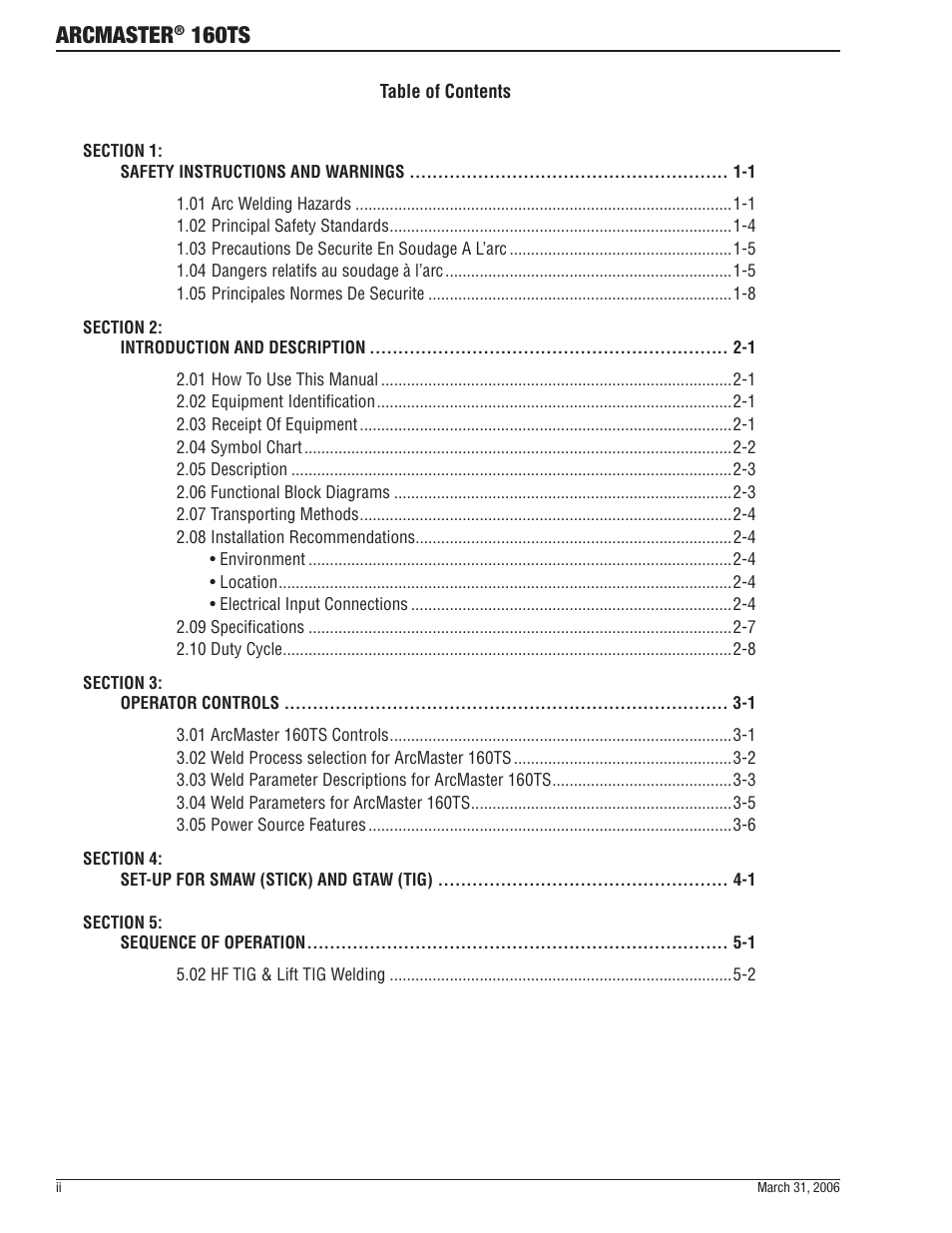 Arcmaster, 160ts | Tweco 160 TS Arcmaster User Manual | Page 4 / 60
