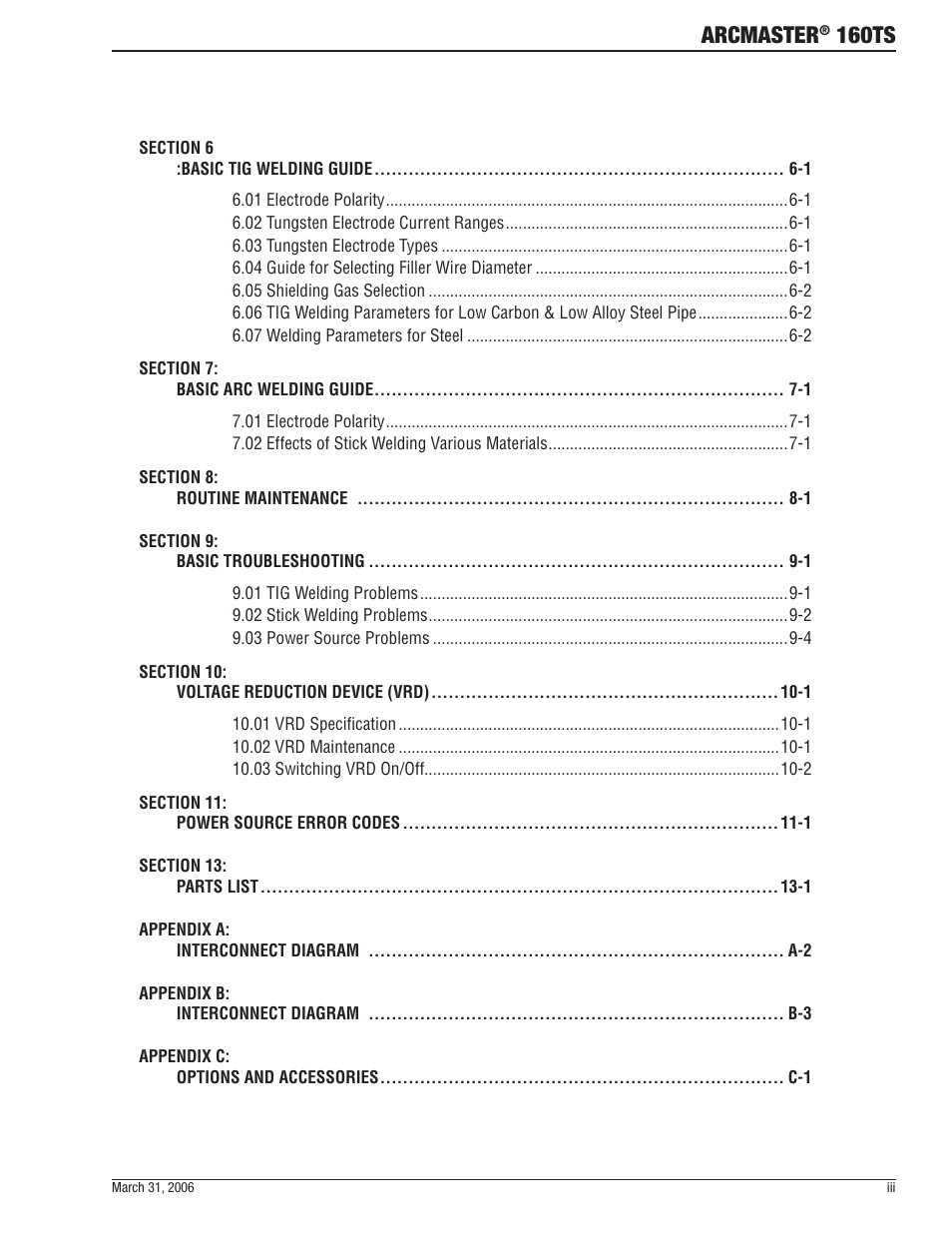 Arcmaster, 160ts | Tweco 160 TS Arcmaster User Manual | Page 5 / 60