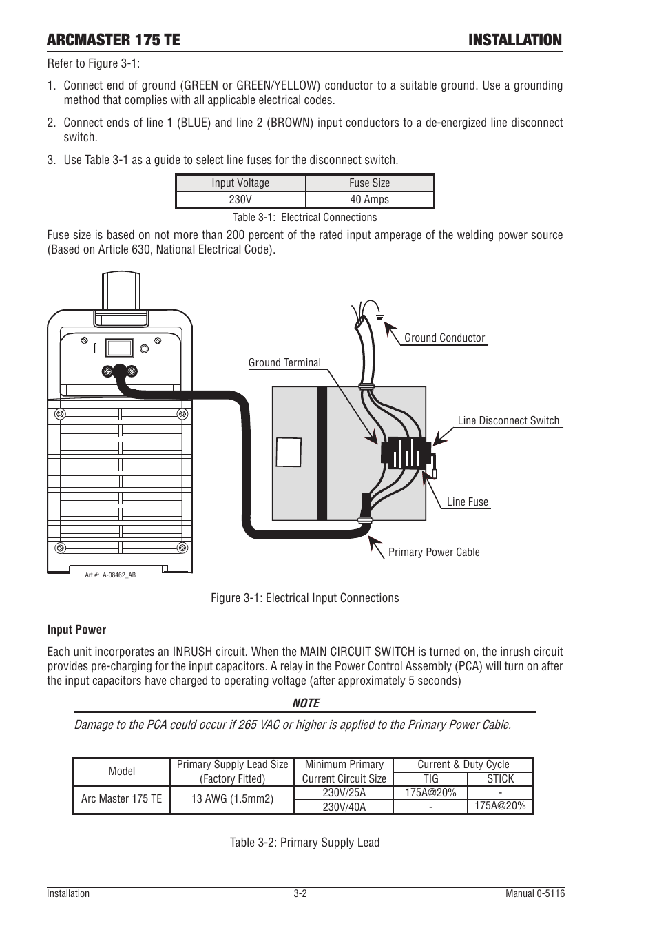 Arcmaster 175 te installation | Tweco 175 TE Arcmaster User Manual | Page 24 / 52