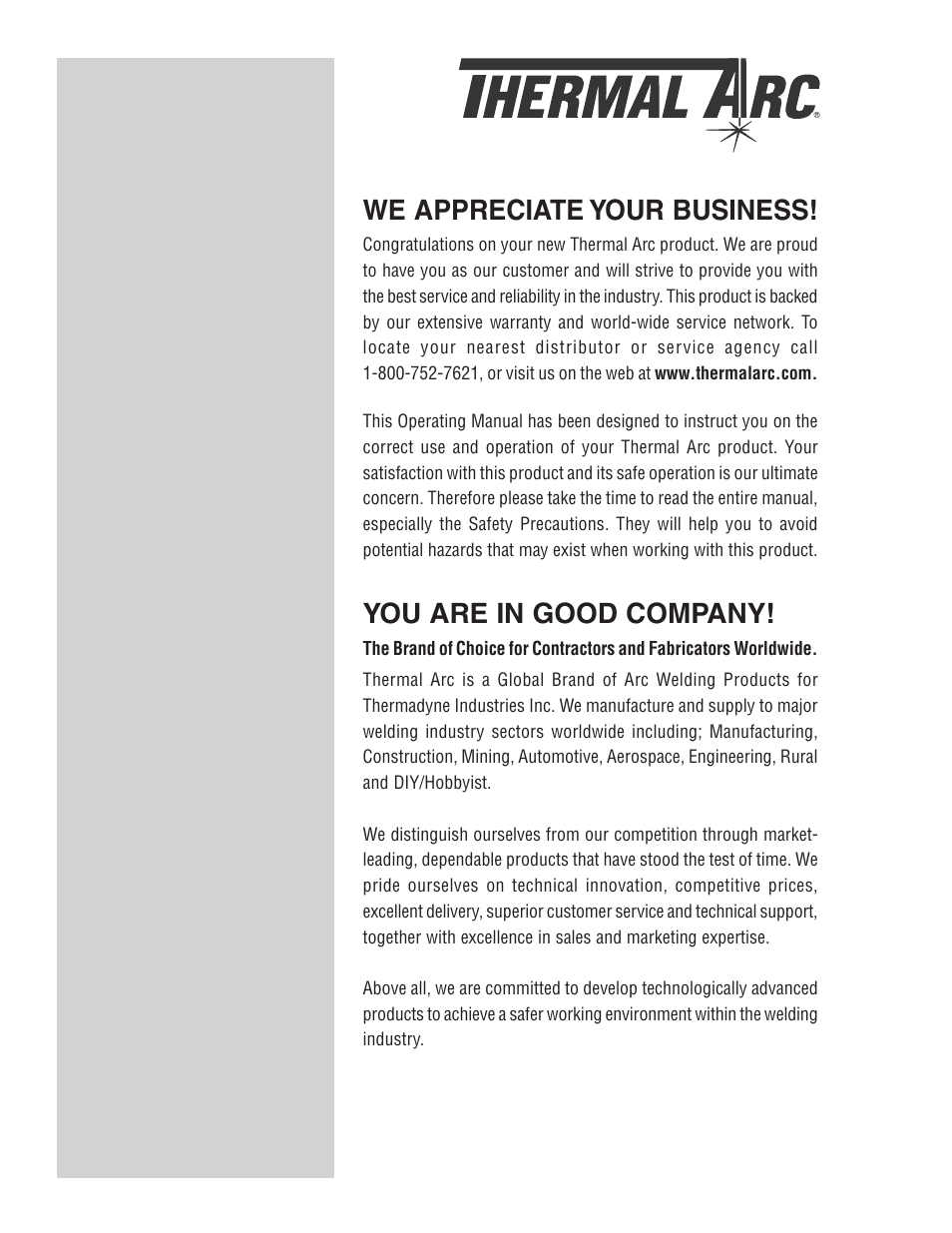 We appreciate your business, You are in good company | Tweco 200 ACDC Arcmaster(Feb2006) User Manual | Page 2 / 66