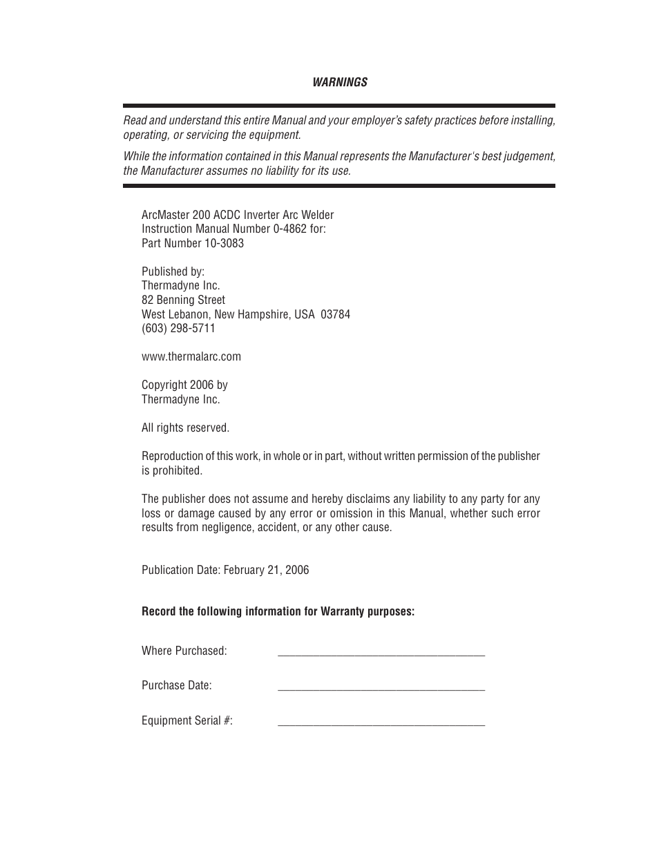 Tweco 200 ACDC Arcmaster(Feb2006) User Manual | Page 3 / 66