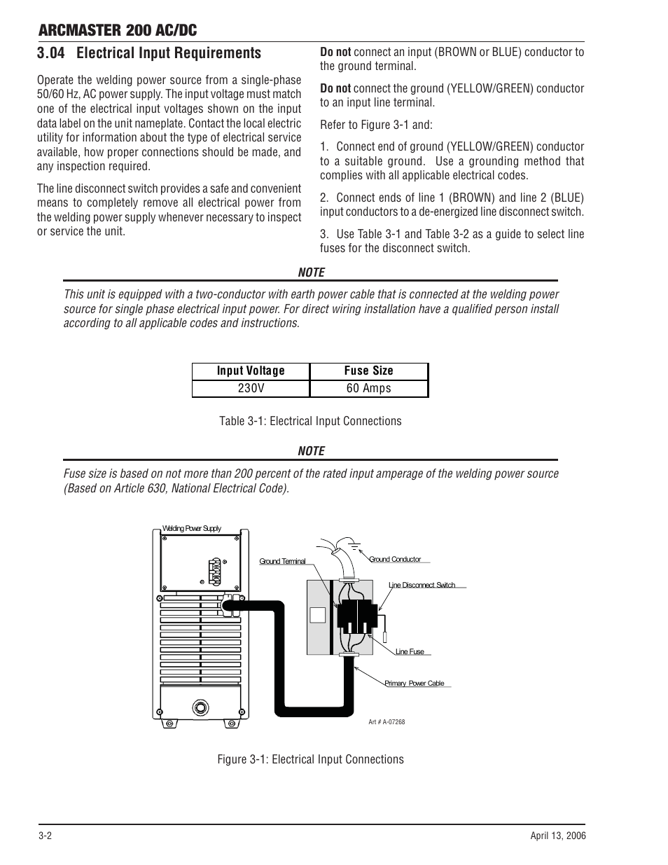 04 electrical input requirements, 04 electrical input requirements -2, Arcmaster 200 ac/dc | Tweco 200 ACDC Arcmaster(April2006) User Manual | Page 22 / 72