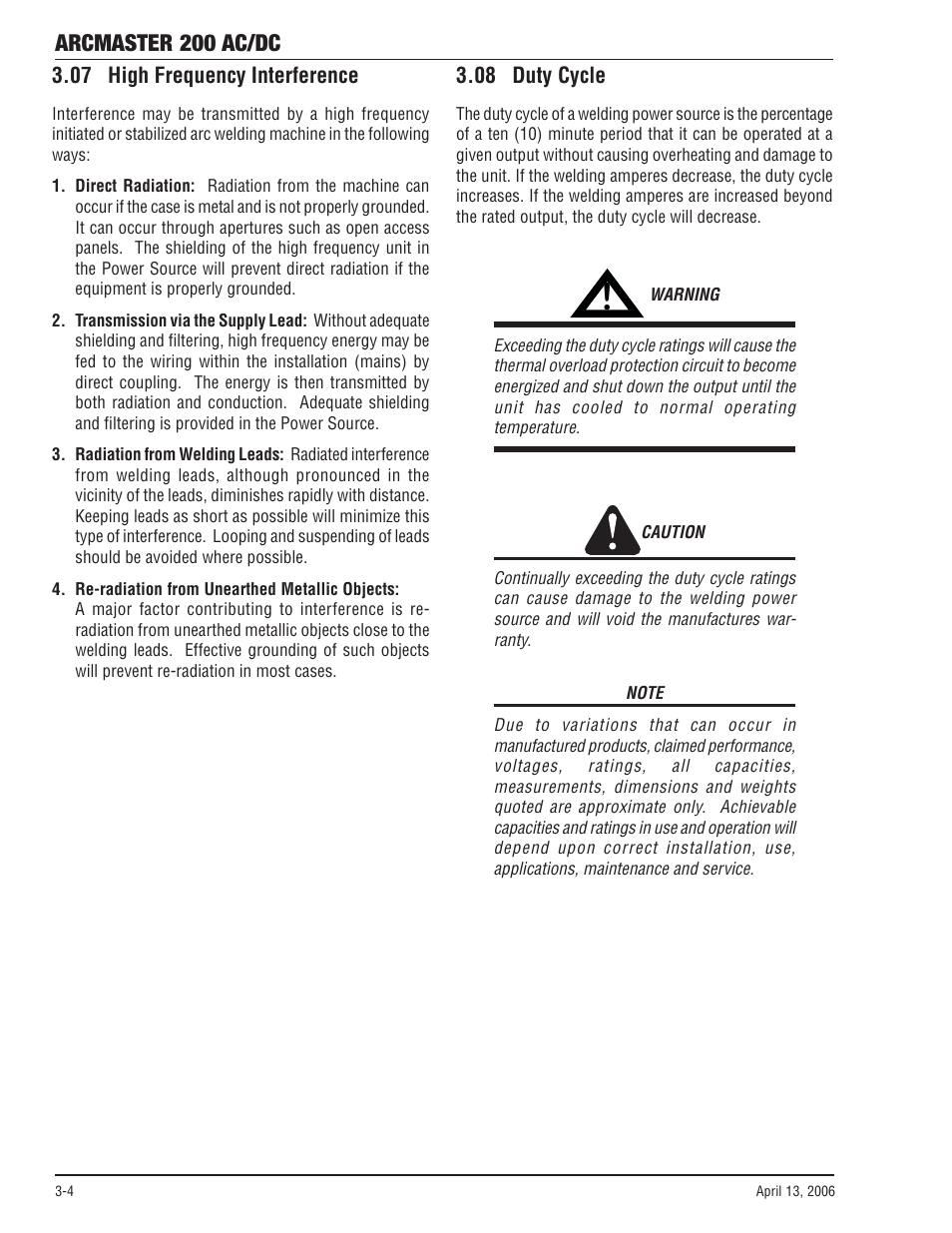 07 high frequency interference, 08 duty cycle, Arcmaster 200 ac/dc | Tweco 200 ACDC Arcmaster(April2006) User Manual | Page 24 / 72