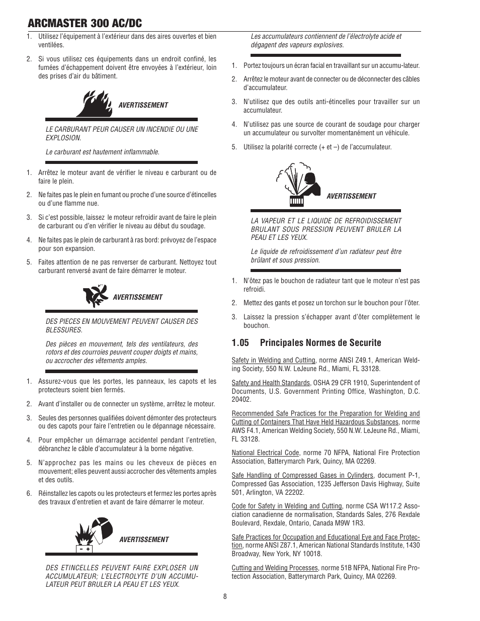 Arcmaster 300 ac/dc, 05 principales normes de securite | Tweco 300 ACDC Arcmaster User Manual | Page 14 / 66