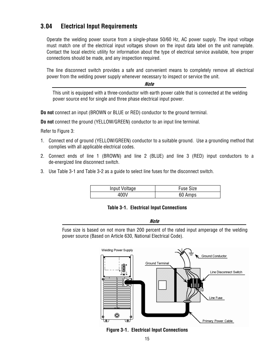 04 electrical input requirements | Tweco 300 ACDC Arcmaster User Manual | Page 21 / 66