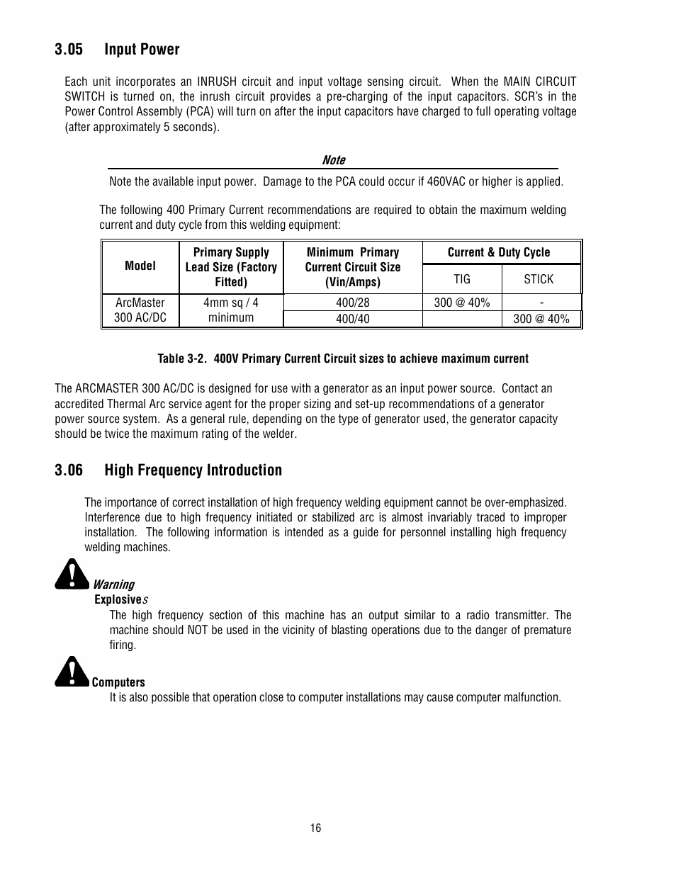 05 input power, 06 high frequency introduction | Tweco 300 ACDC Arcmaster User Manual | Page 22 / 66