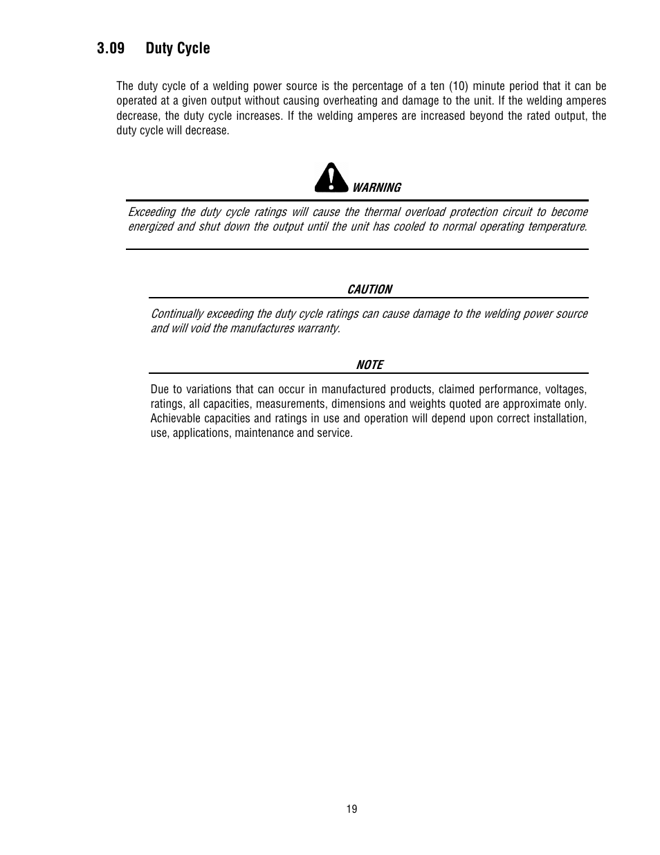 09 duty cycle | Tweco 300 ACDC Arcmaster User Manual | Page 25 / 66