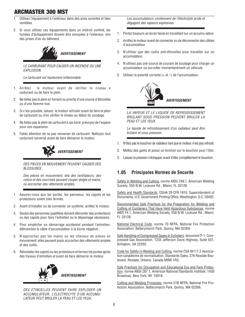 Arcmaster 300 mst, 05 principales normes de securite | Tweco 300 MST Arcmaster User Manual | Page 14 / 66