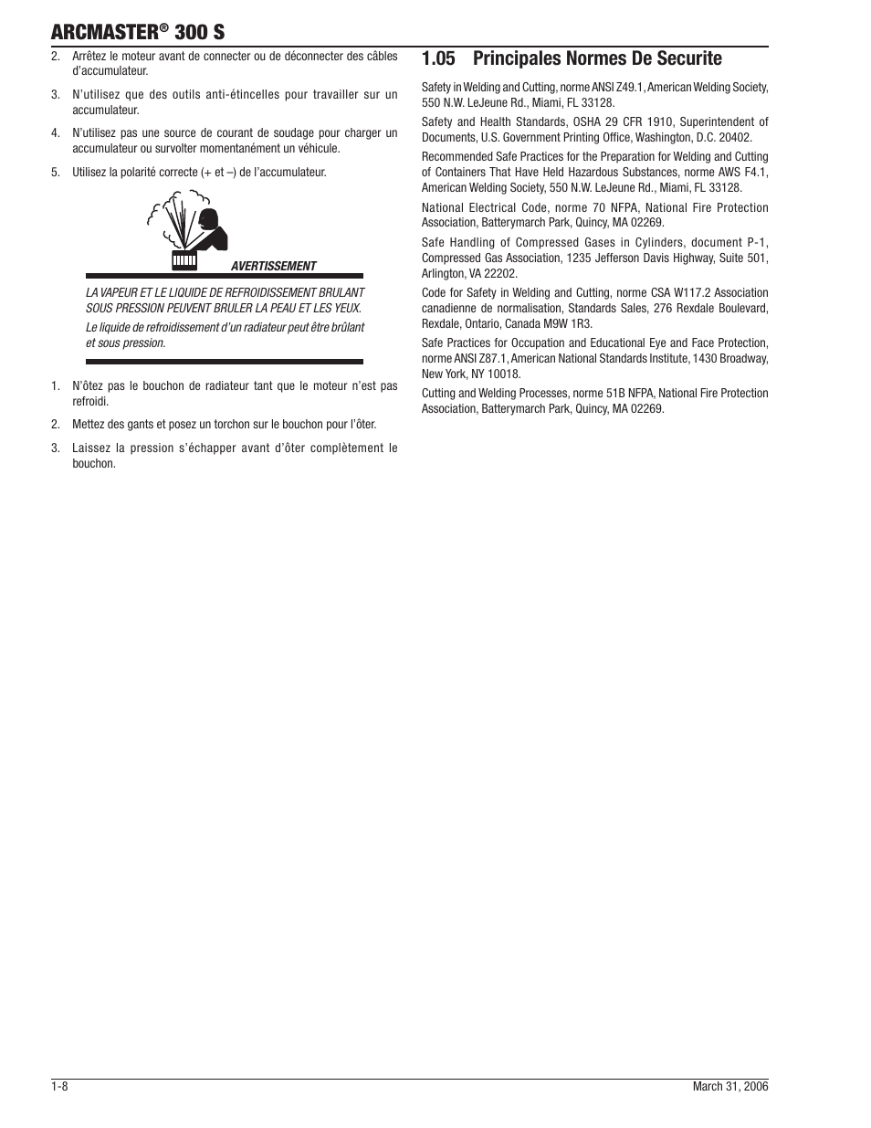 Arcmaster, 300 s, 05 principales normes de securite | Tweco 300 S Arcmaster User Manual | Page 14 / 60