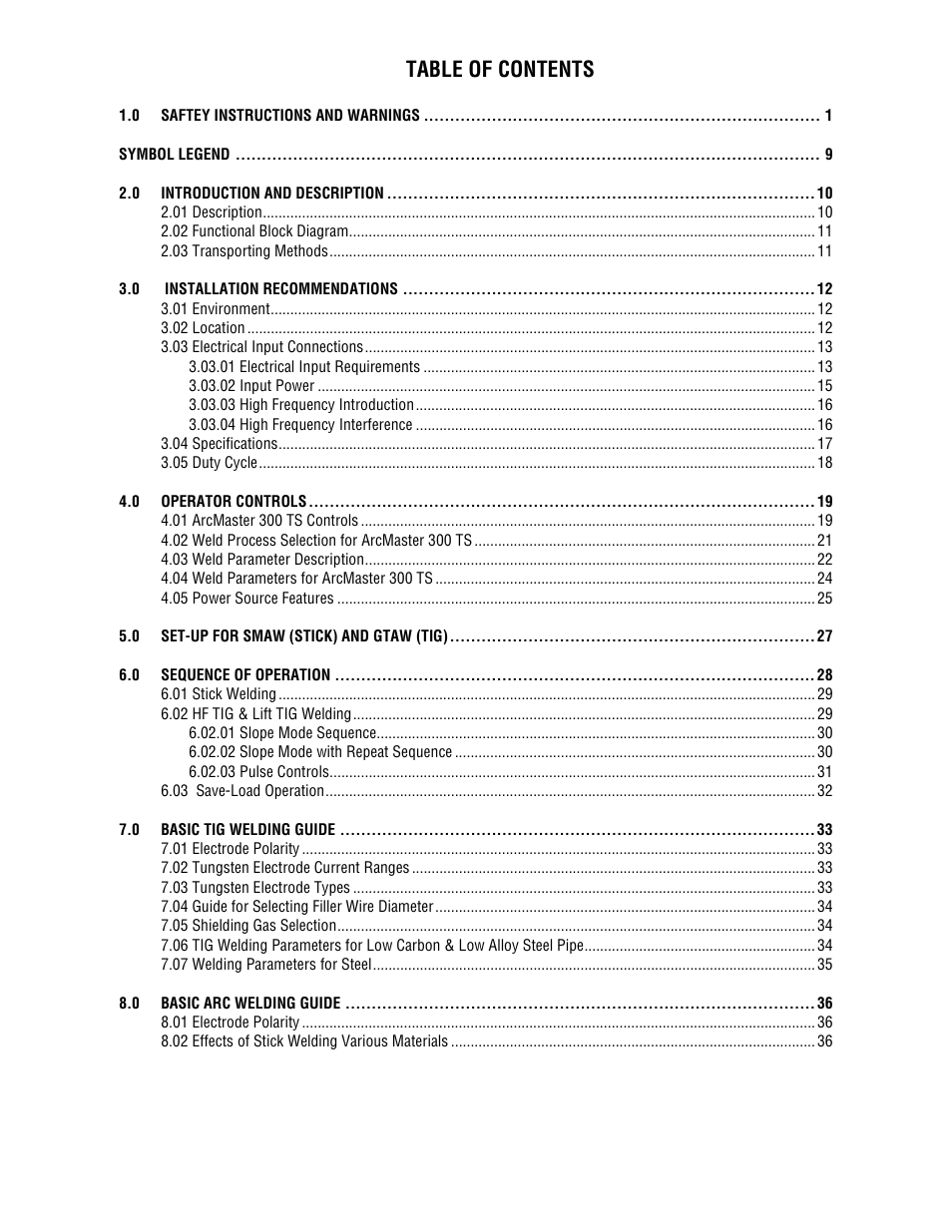 Tweco 300 TS Arcmaster(Feb2006) User Manual | Page 4 / 66