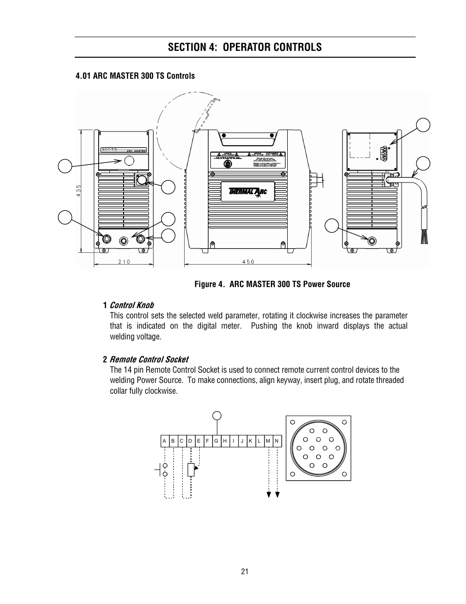 Control knob, Remote control socket | Tweco 300 TS Arcmaster(April2006) User Manual | Page 27 / 66