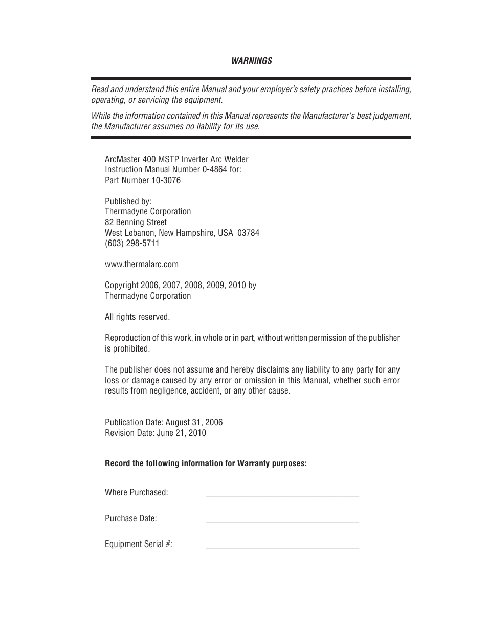 Tweco 400 MSTP Arcmaster User Manual | Page 3 / 78