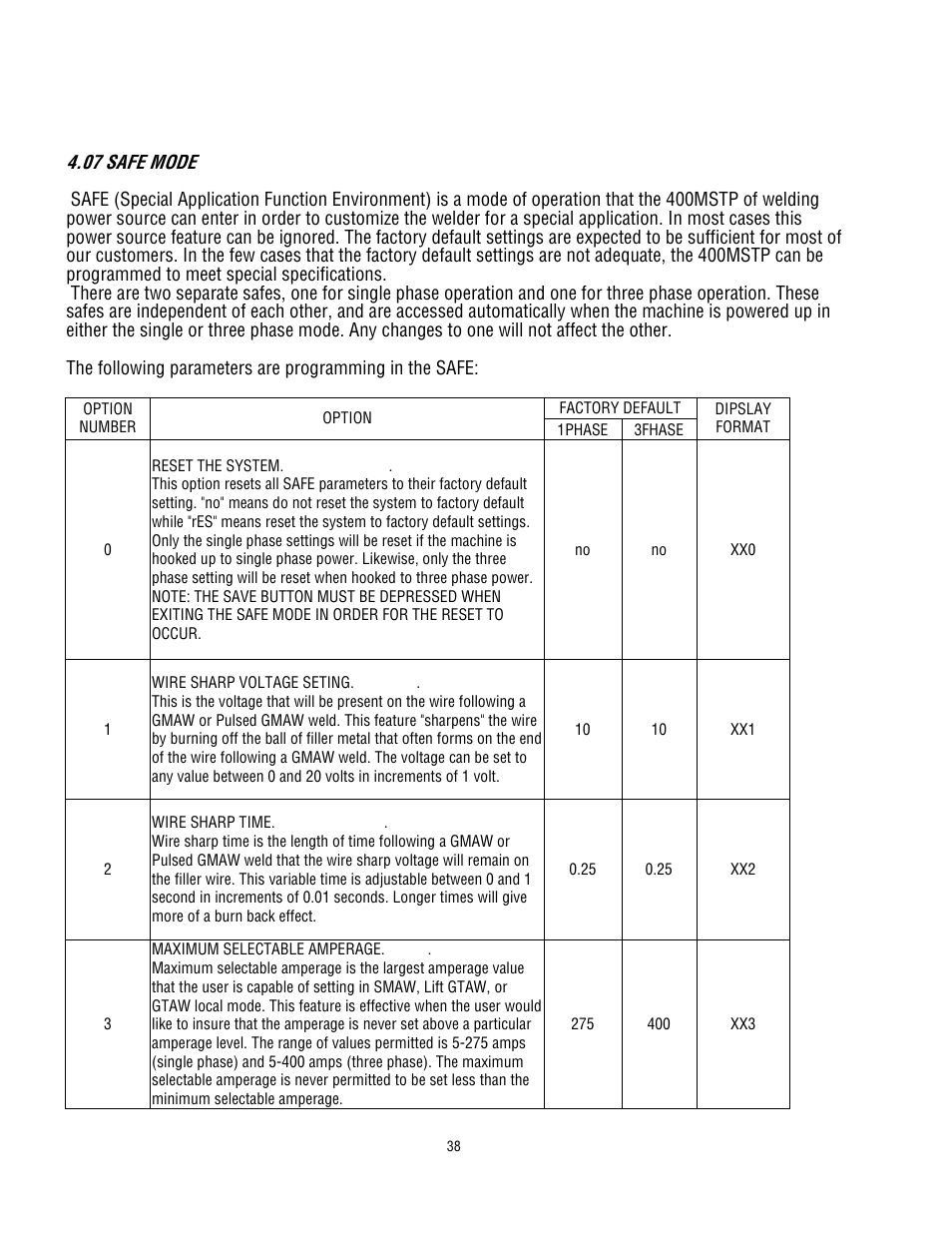 07 safe mode | Tweco 400 MSTP Arcmaster User Manual | Page 44 / 78