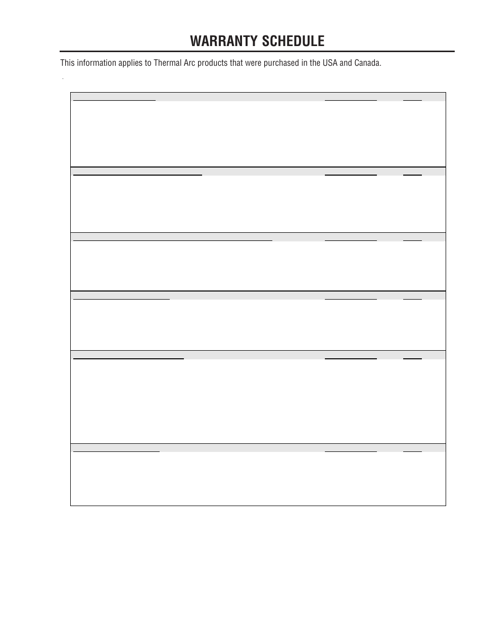 Warranty schedule, April 2006 | Tweco 400 TS Arcmaster User Manual | Page 63 / 66