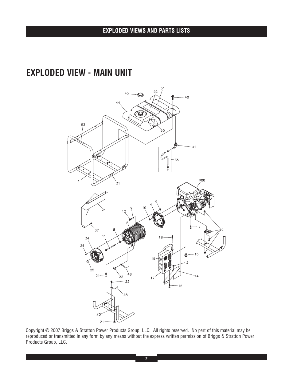 Exploded view - main unit | Briggs & Stratton 030319 User Manual | Page 2 / 6