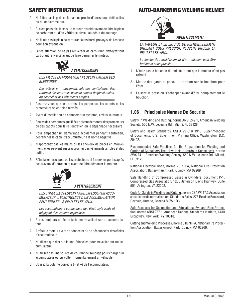 06 principales normes de securite, Principales normes de securite, Safety instructions auto-darkening welding helmet | Tweco Auto Darkening Welding Helmet User Manual | Page 14 / 37