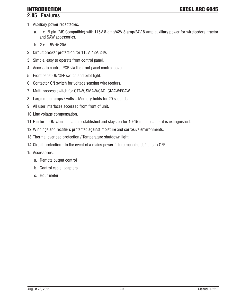 05 features, Introduction excel arc 6045 | Tweco 6045 Excel Arc User Manual | Page 17 / 48