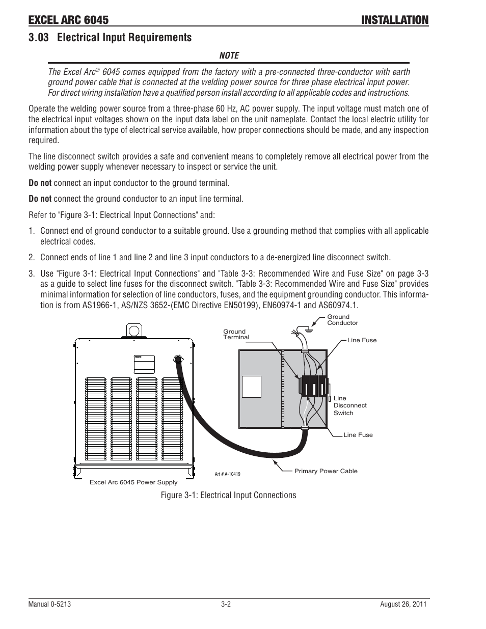 03 electrical input requirements, Excel arc 6045 installation | Tweco 6045 Excel Arc User Manual | Page 22 / 48