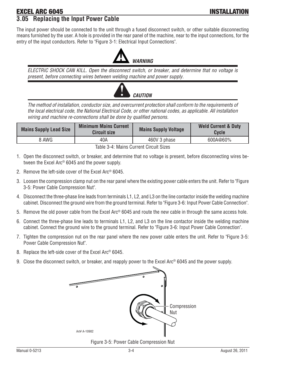 05 replacing the input power cable, Excel arc 6045 installation | Tweco 6045 Excel Arc User Manual | Page 24 / 48
