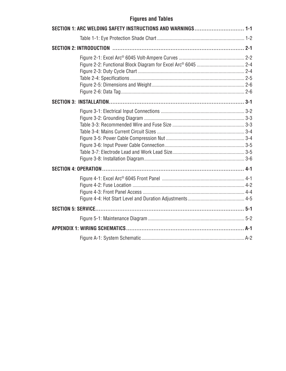 Figures and tables | Tweco 6045 Excel Arc User Manual | Page 6 / 48