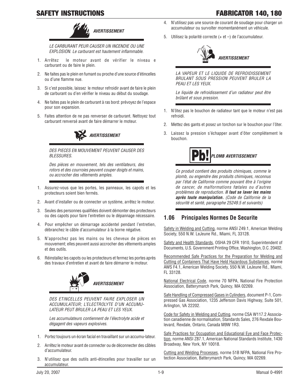 06 principales normes de securite | Tweco 180 Portable MIG User Manual | Page 15 / 68