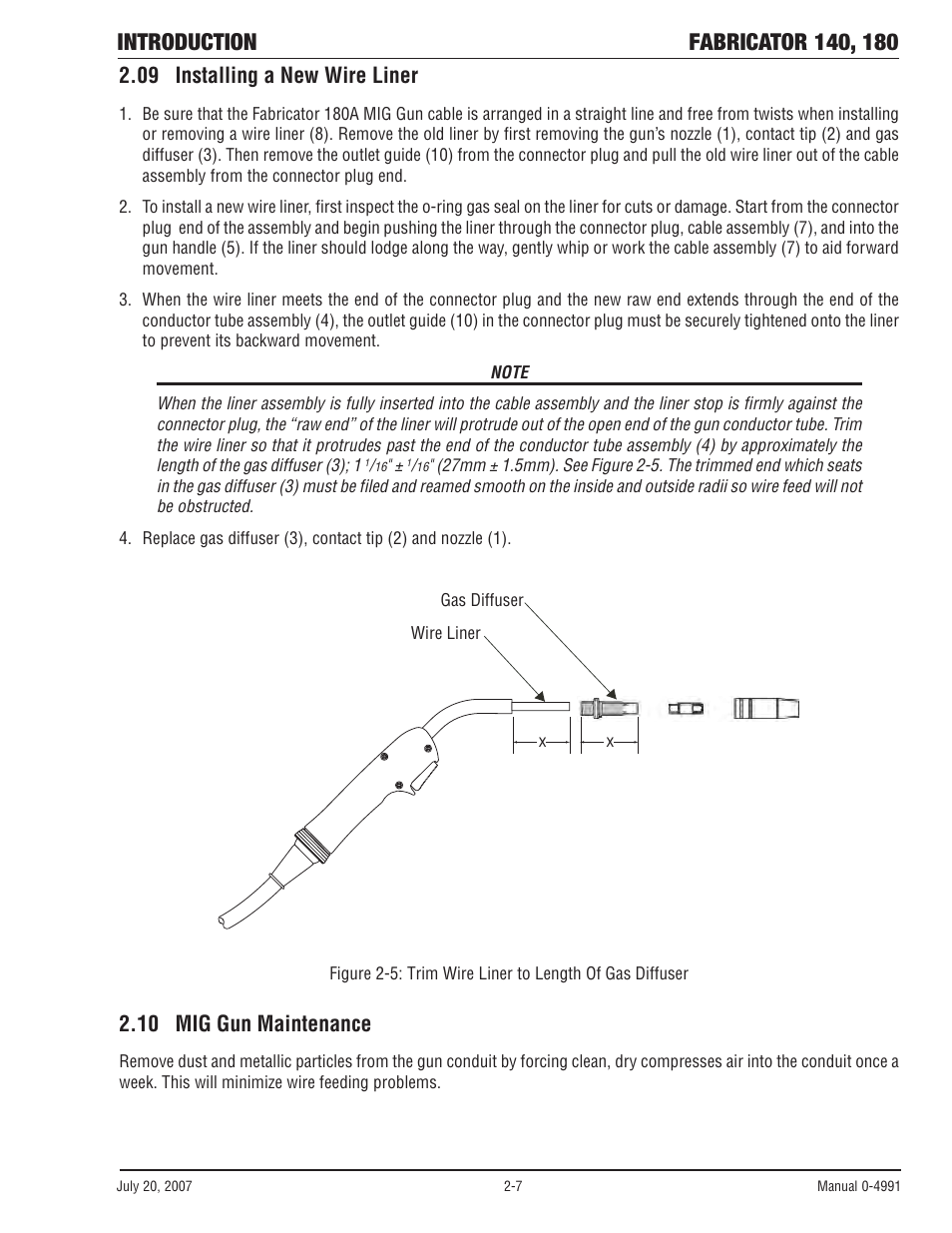 09 installing a new wire liner, 10 mig gun maintenance | Tweco 180 Portable MIG User Manual | Page 23 / 68