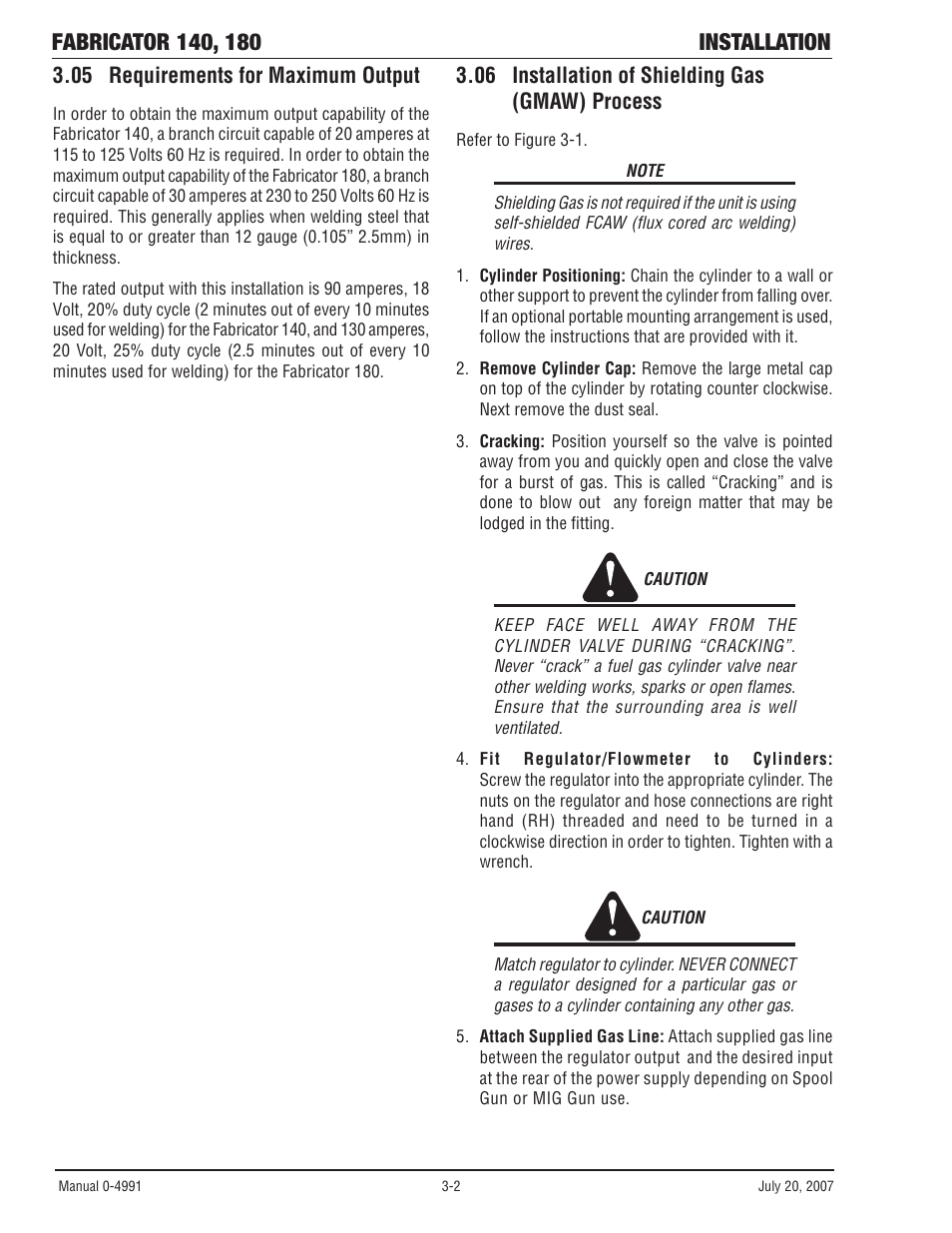 05 requirements for maximum output, 06 installation of shielding gas (gmaw) process | Tweco 180 Portable MIG User Manual | Page 26 / 68