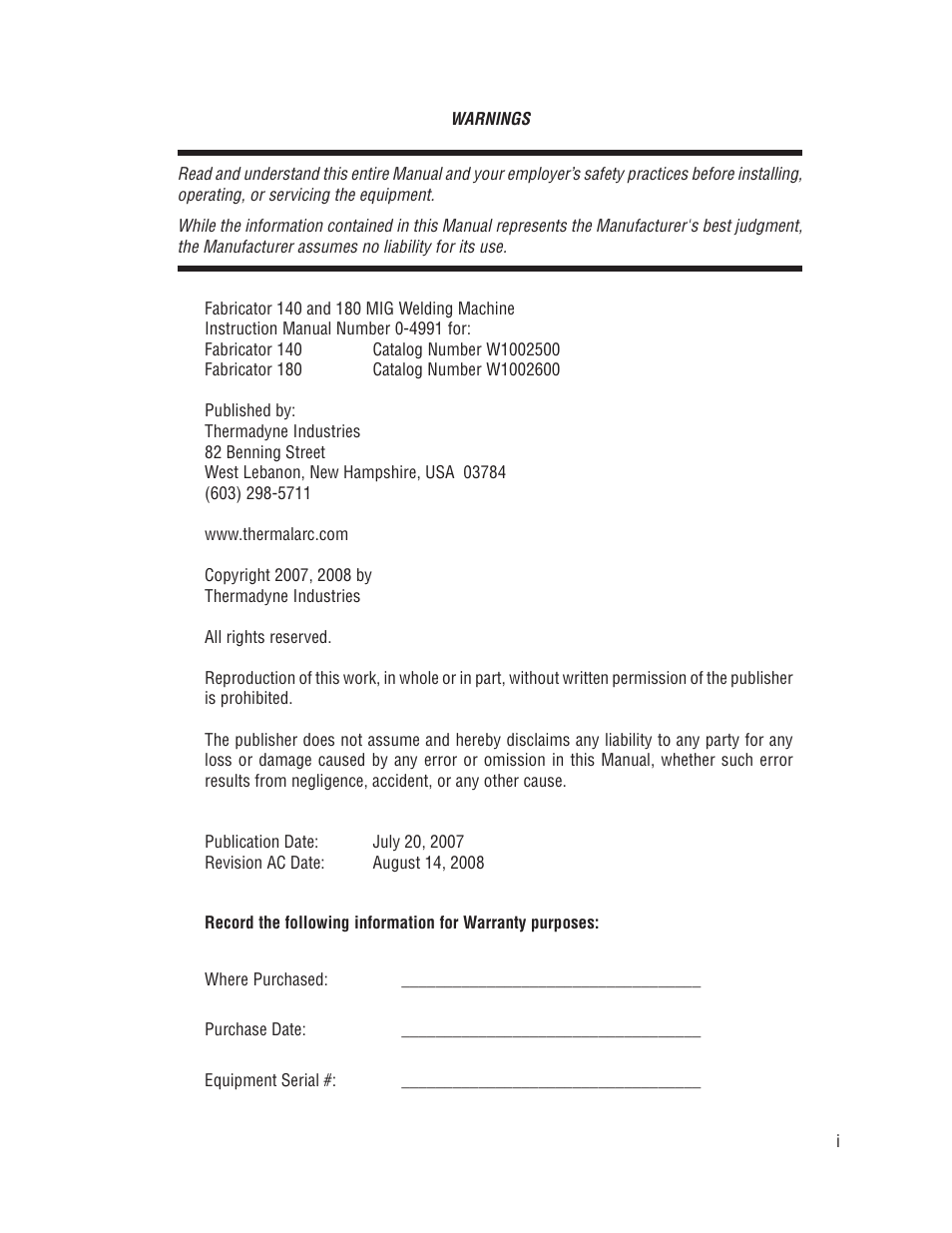 Tweco 180 Portable MIG User Manual | Page 3 / 68