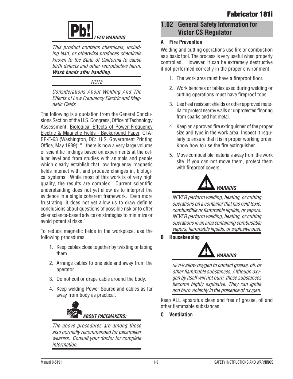 Fabricator 181i | Tweco 181i Thermal Arc Fabricator User Manual | Page 11 / 96