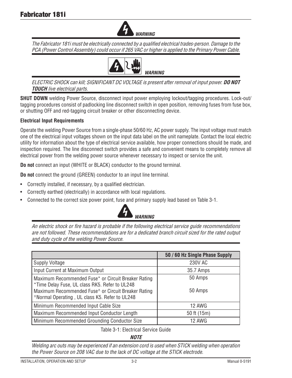Fabricator 181i | Tweco 181i Thermal Arc Fabricator User Manual | Page 32 / 96