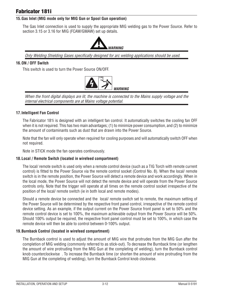 Fabricator 181i | Tweco 181i Thermal Arc Fabricator User Manual | Page 42 / 96