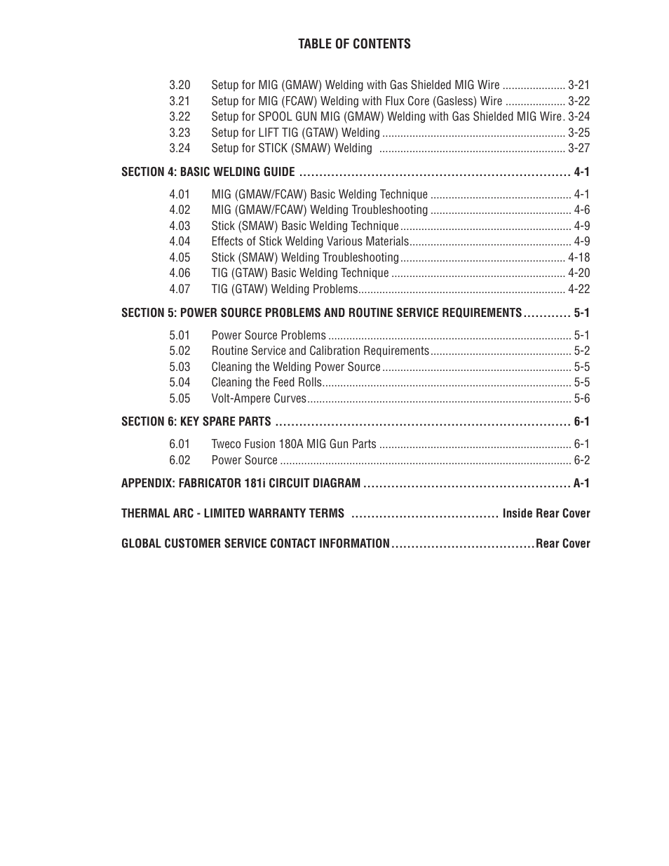 Tweco 181i Thermal Arc Fabricator User Manual | Page 5 / 96