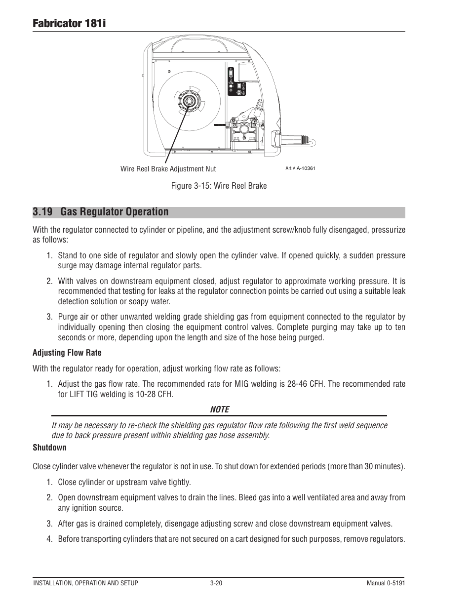 19 gas regulator operation, Gas regulator operation -20, Fabricator 181i | Tweco 181i Thermal Arc Fabricator User Manual | Page 50 / 96
