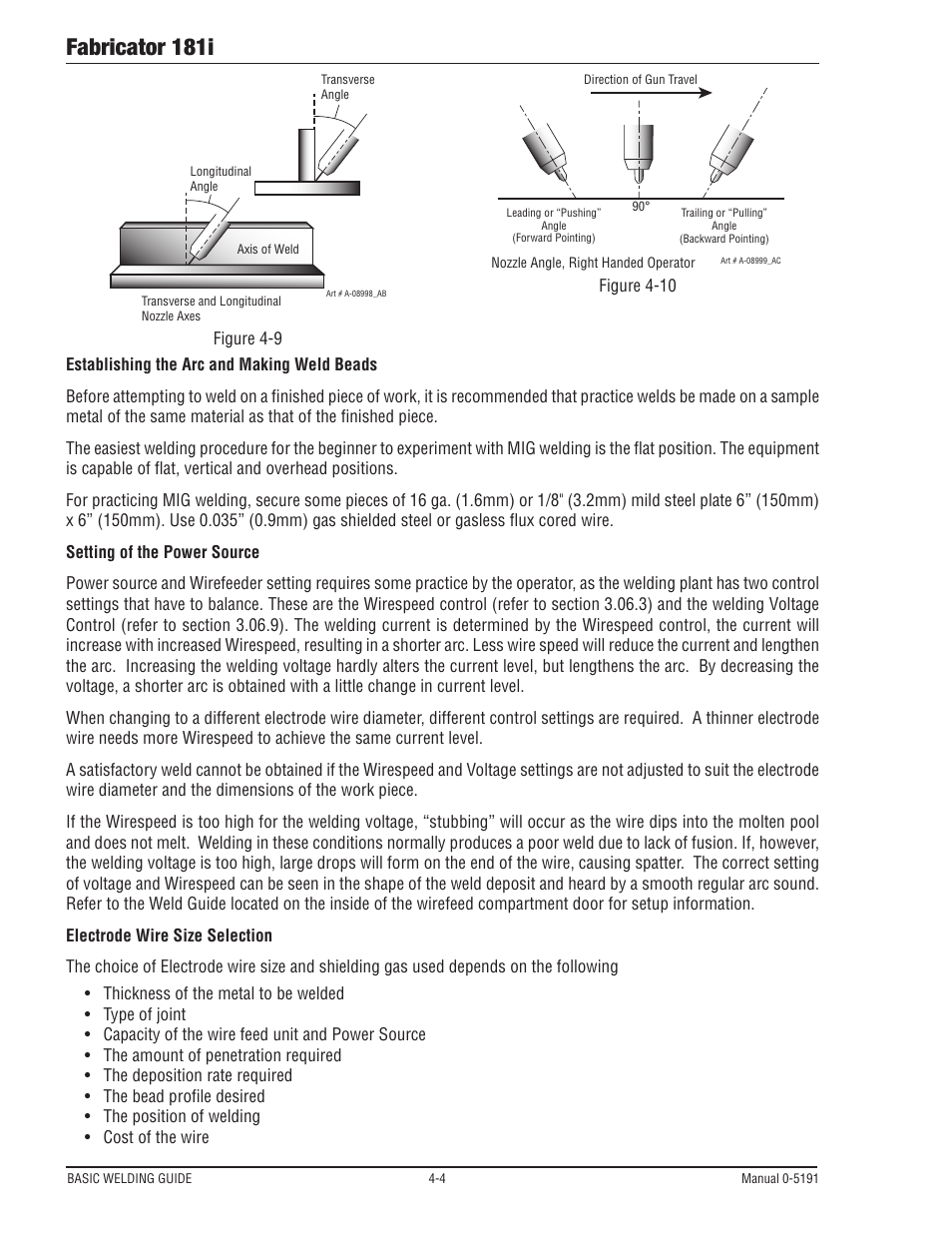 Fabricator 181i | Tweco 181i Thermal Arc Fabricator User Manual | Page 62 / 96
