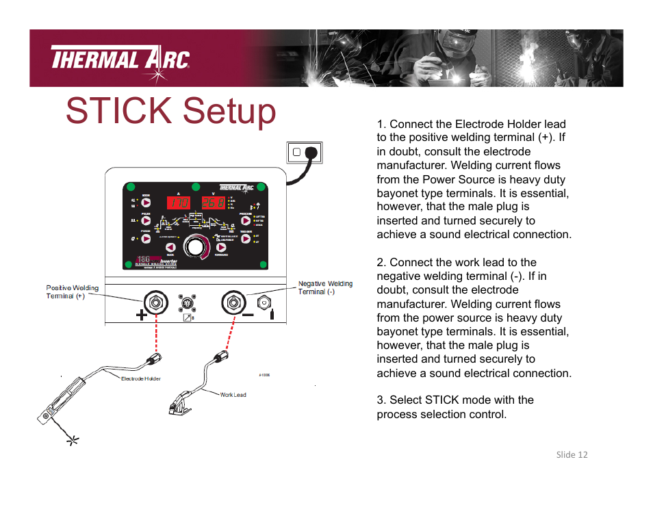 Stick setup | Tweco 186 AC/DC Thermal Arc User Manual | Page 12 / 16