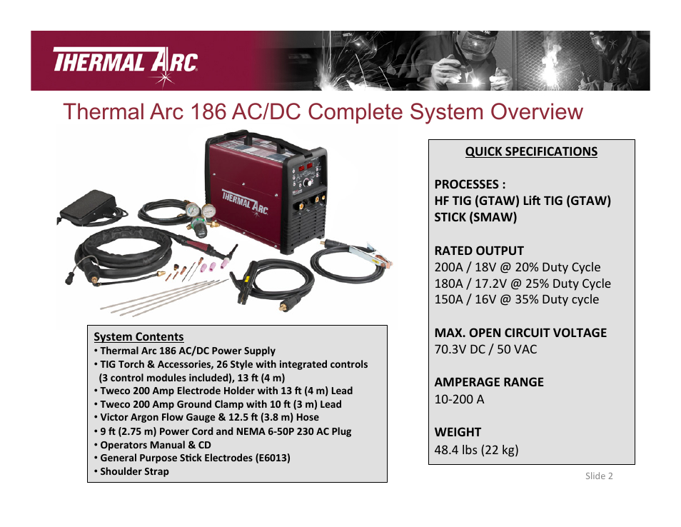 Thermal arc 186 ac/dc complete system overview | Tweco 186 AC/DC Thermal Arc User Manual | Page 2 / 16