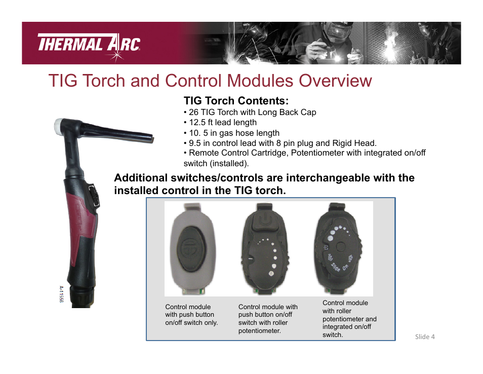 Tig torch and control modules overview | Tweco 186 AC/DC Thermal Arc User Manual | Page 4 / 16