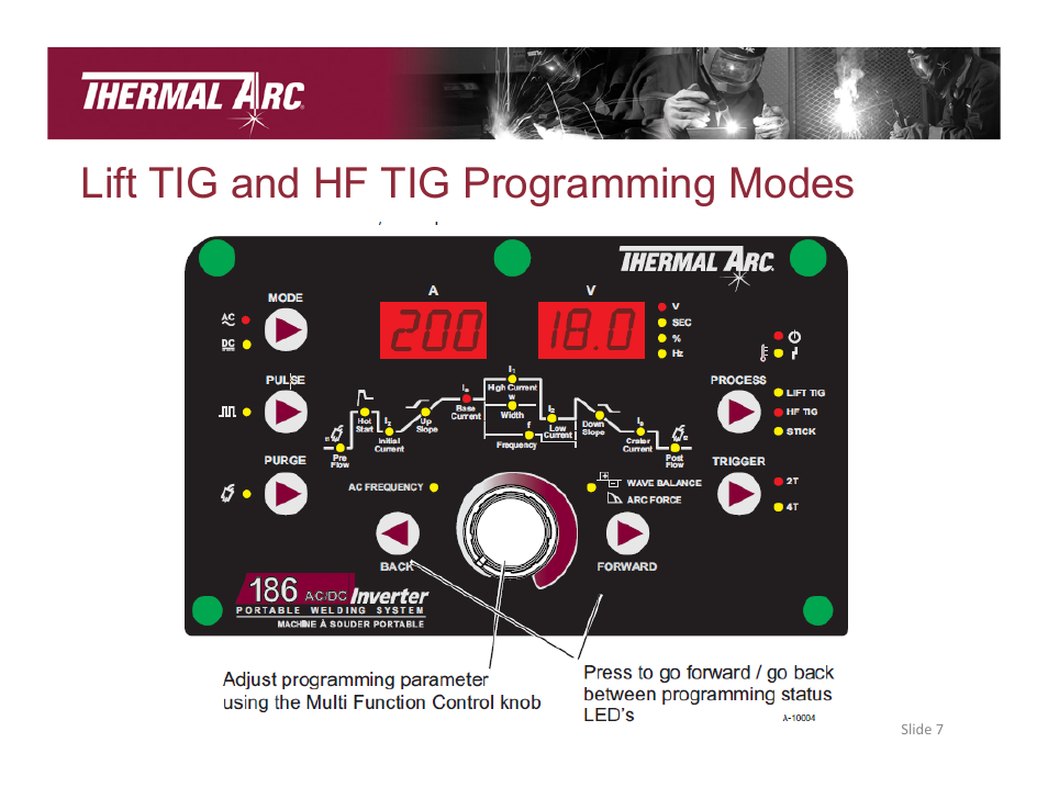 Lift tig and hf tig programming modes | Tweco 186 AC/DC Thermal Arc User Manual | Page 7 / 16