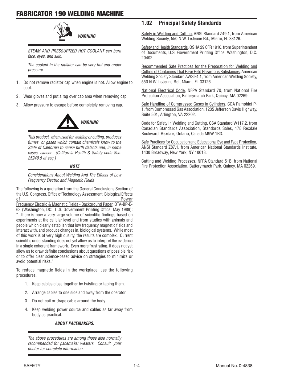 02 principal safety standards, 02 principal safety standards -4, Fabricator 190 welding machine | Tweco 190 MIG Thermal Arc Fabricator User Manual | Page 10 / 64