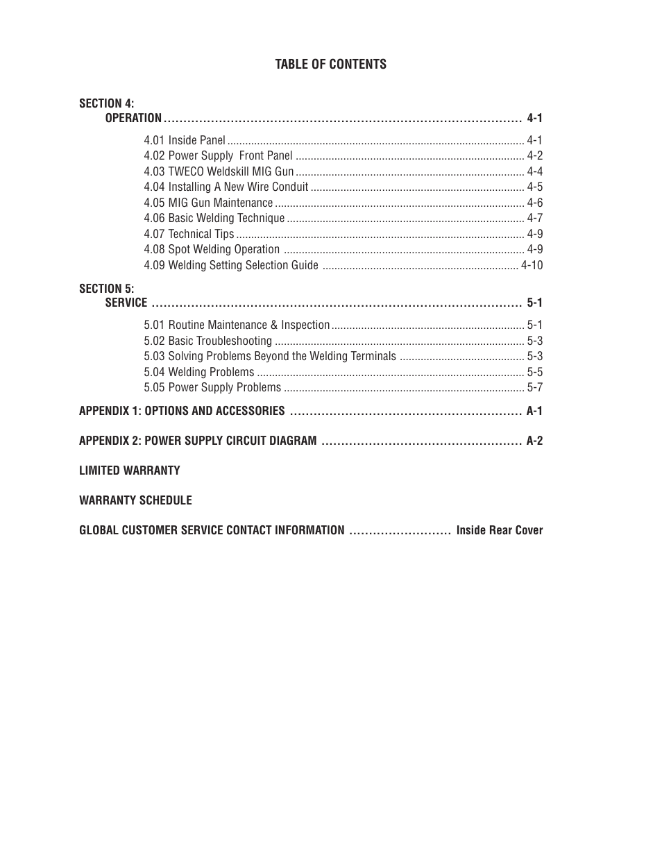 Tweco 190 MIG Thermal Arc Fabricator User Manual | Page 5 / 64