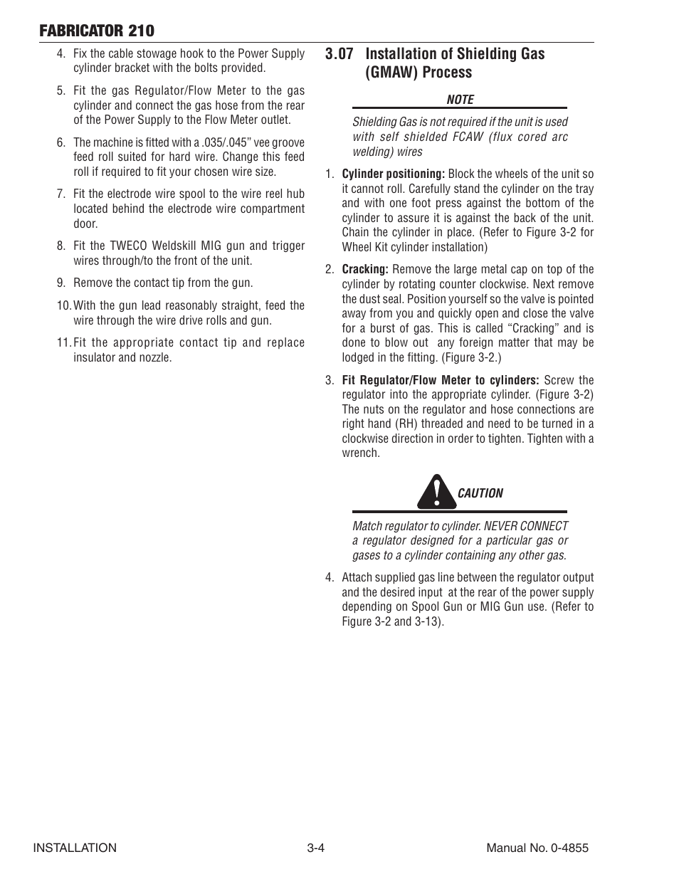 07 installation of shielding gas (gmaw) process, 07 installation of shielding gas (gmaw) process -4, Fabricator 210 | Tweco 210 MIG Thermal Arc Fabricator User Manual | Page 26 / 72