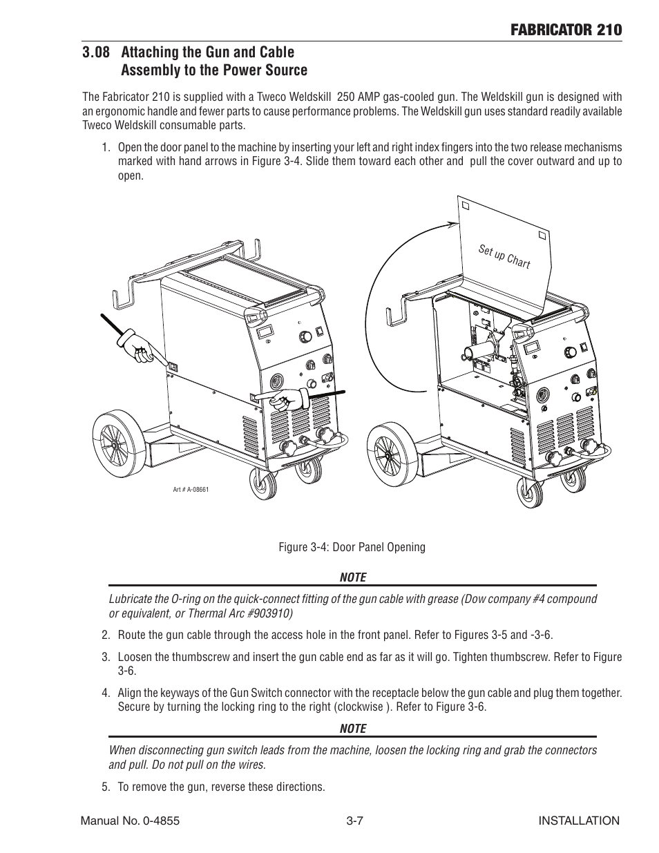 08 attaching the gun and cable, Assembly to the power source -7, Fabricator 210 | Tweco 210 MIG Thermal Arc Fabricator User Manual | Page 29 / 72