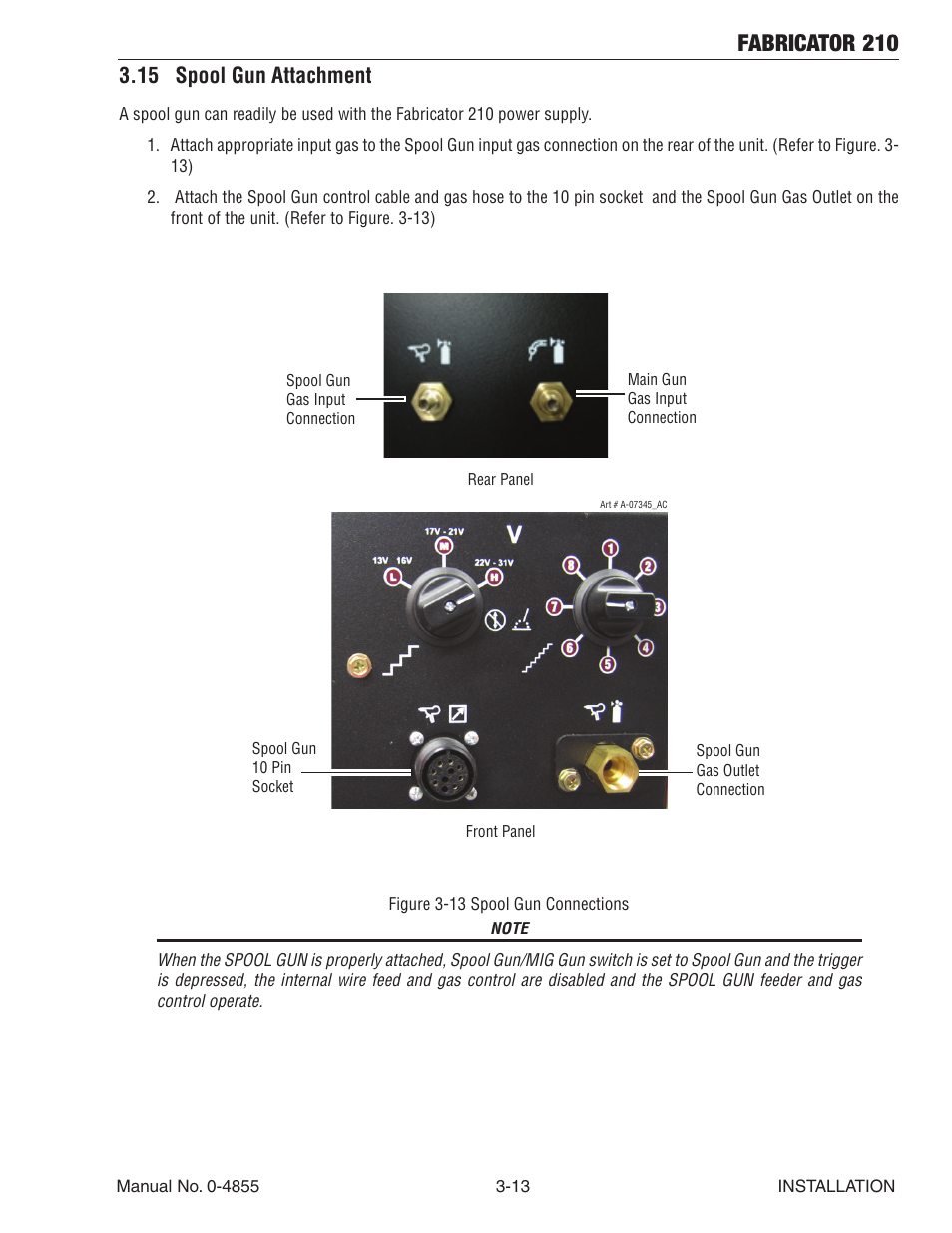 15 spool gun attachment, 15 spool gun attachment -13, Fabricator 210 | Tweco 210 MIG Thermal Arc Fabricator User Manual | Page 35 / 72