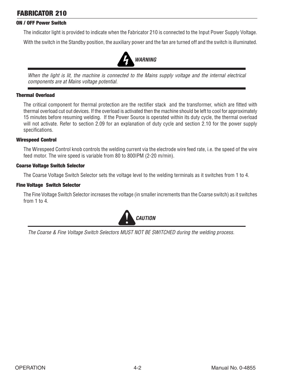 Fabricator 210 | Tweco 210 MIG Thermal Arc Fabricator User Manual | Page 40 / 72