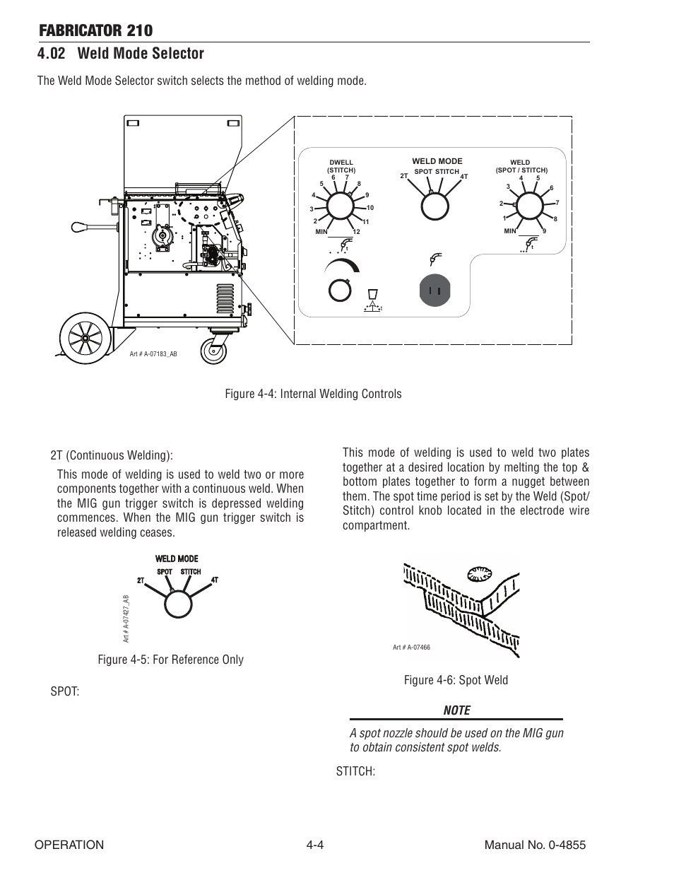 02 weld mode selector, 02 weld mode selector -4, Fabricator 210 | Tweco 210 MIG Thermal Arc Fabricator User Manual | Page 42 / 72