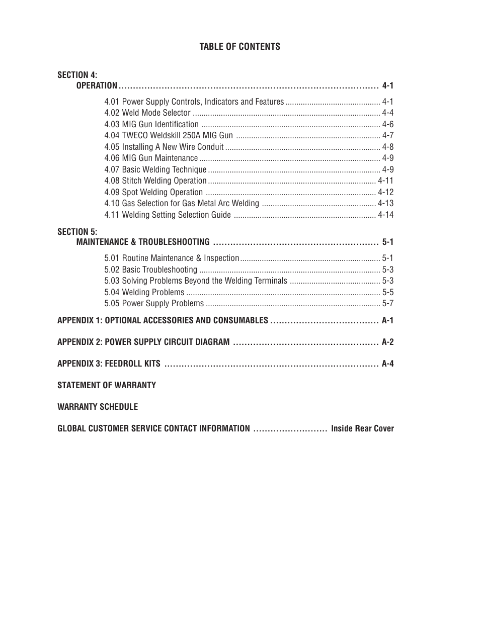 Tweco 210 MIG Thermal Arc Fabricator User Manual | Page 5 / 72