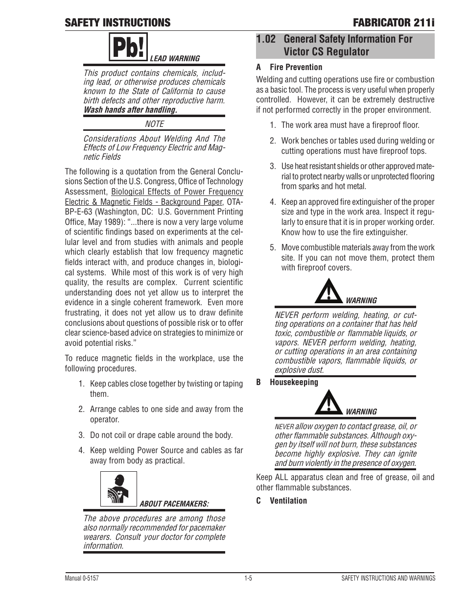 Safety instructions fabricator 211i | Tweco 211i Thermal Arc Fabricator User Manual | Page 11 / 96