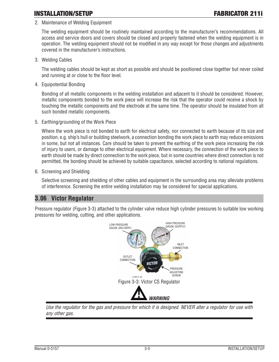 06 victor regulator, Victor regulator -5, Installation/setup fabricator 211i | Tweco 211i Thermal Arc Fabricator User Manual | Page 37 / 96